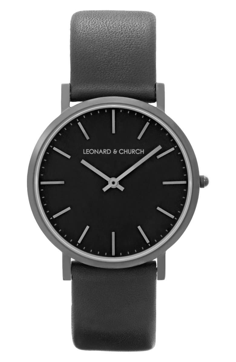 Leonard & Church Varick Leather Strap Watch, 40mm, Main, color, 