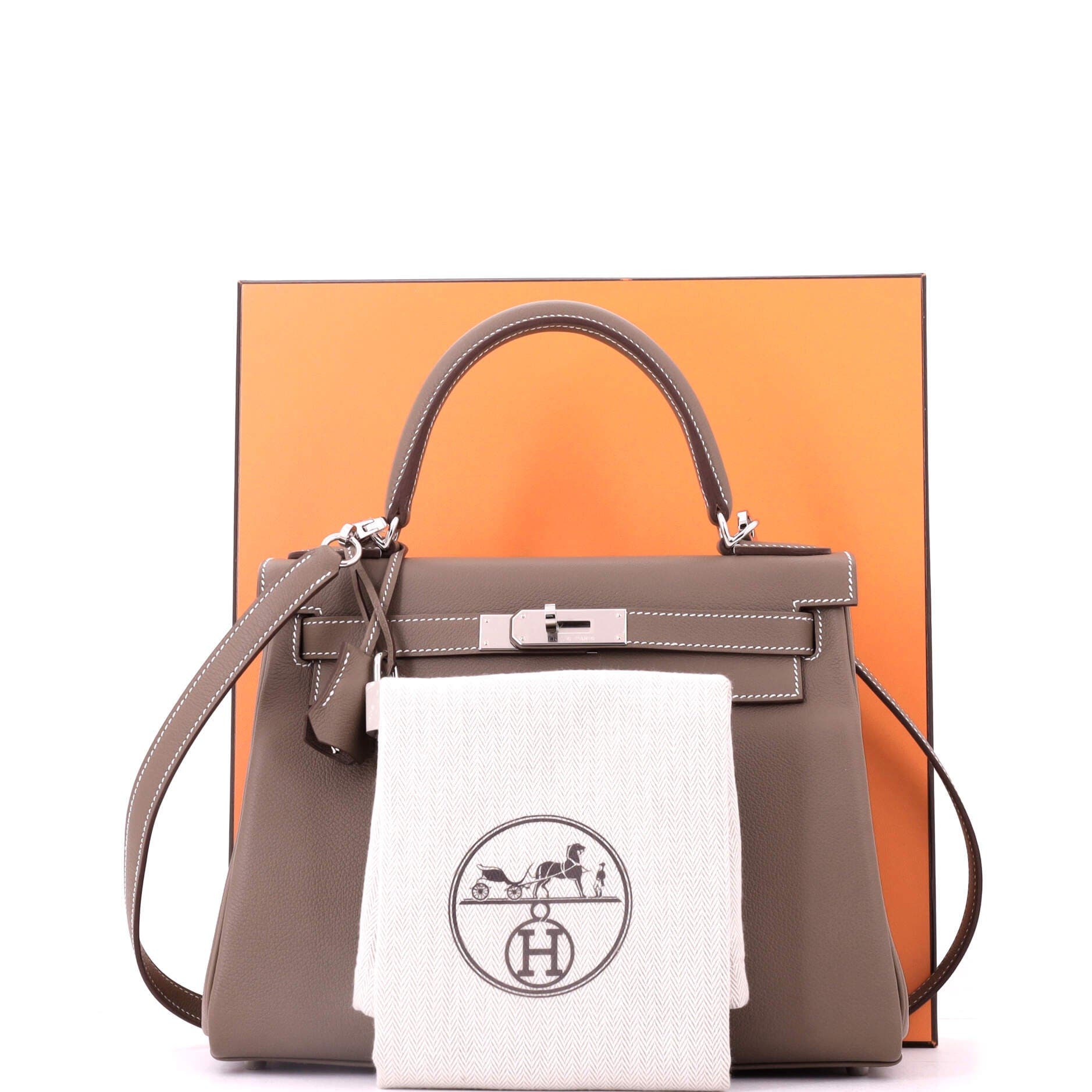 Pre-Owned Hermes Kelly Handbag Grey Evercolor with Palladium Hardware 28, Alternate, color, Etoupe
