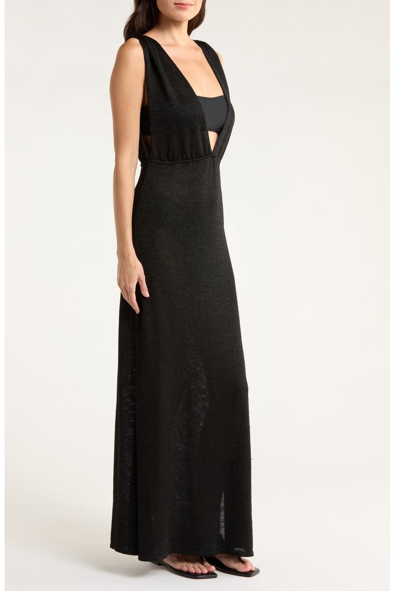 Plunge Neck Maxi Cover-Up Sweater Dress, Alternate, color, BLACK