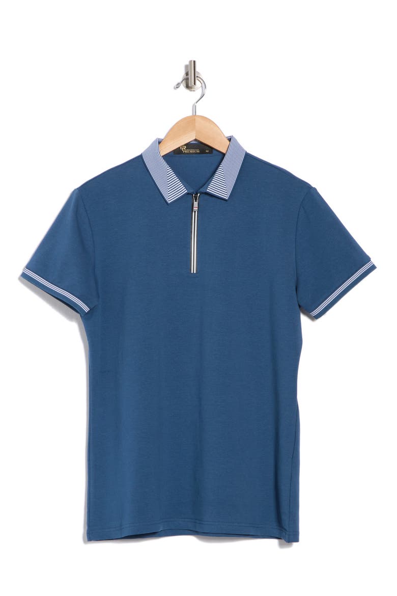 Slim Fit Zip Stretch Cotton Polo, Alternate, color, DEEP NAVY