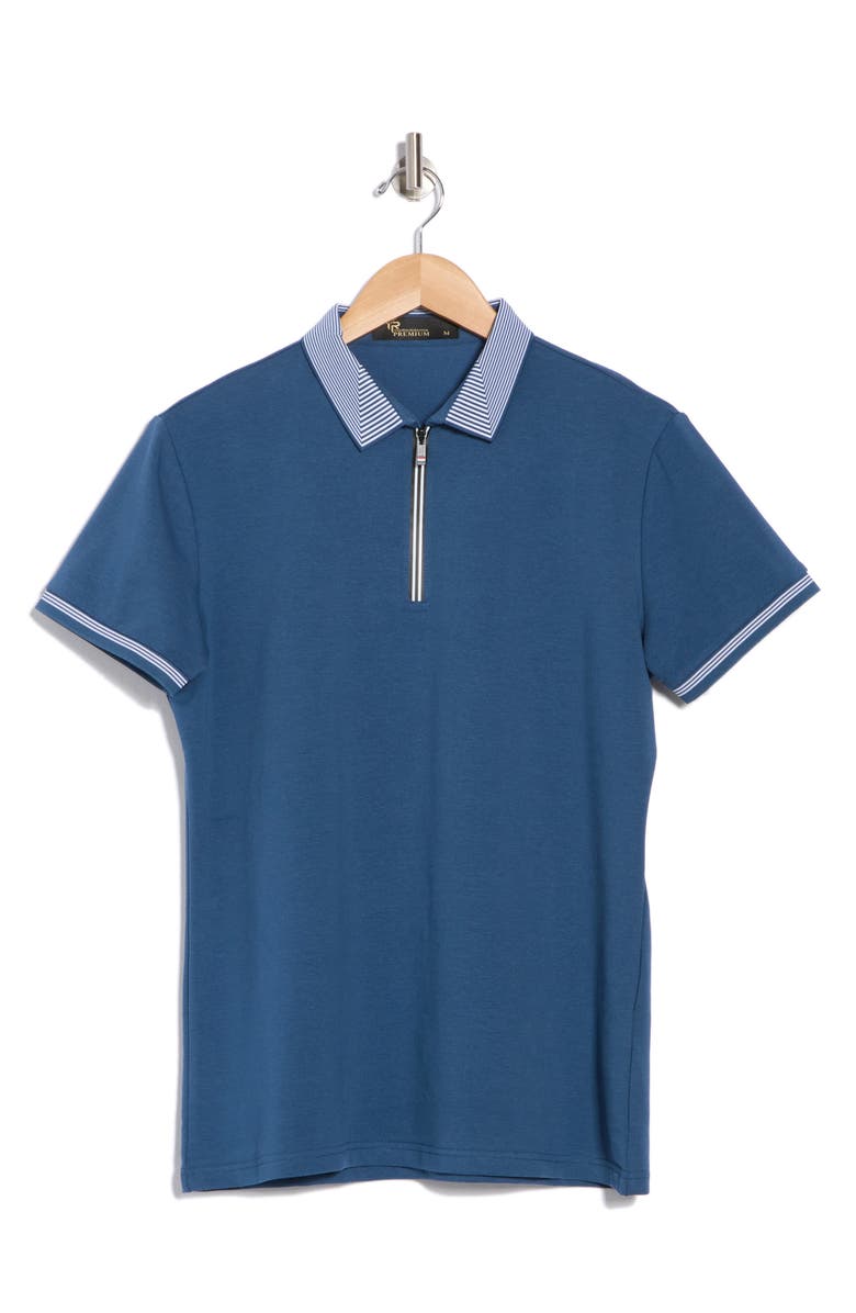 T.R. PREMIUM Slim Fit Zip Stretch Cotton Polo, Alternate, color, Deep Navy