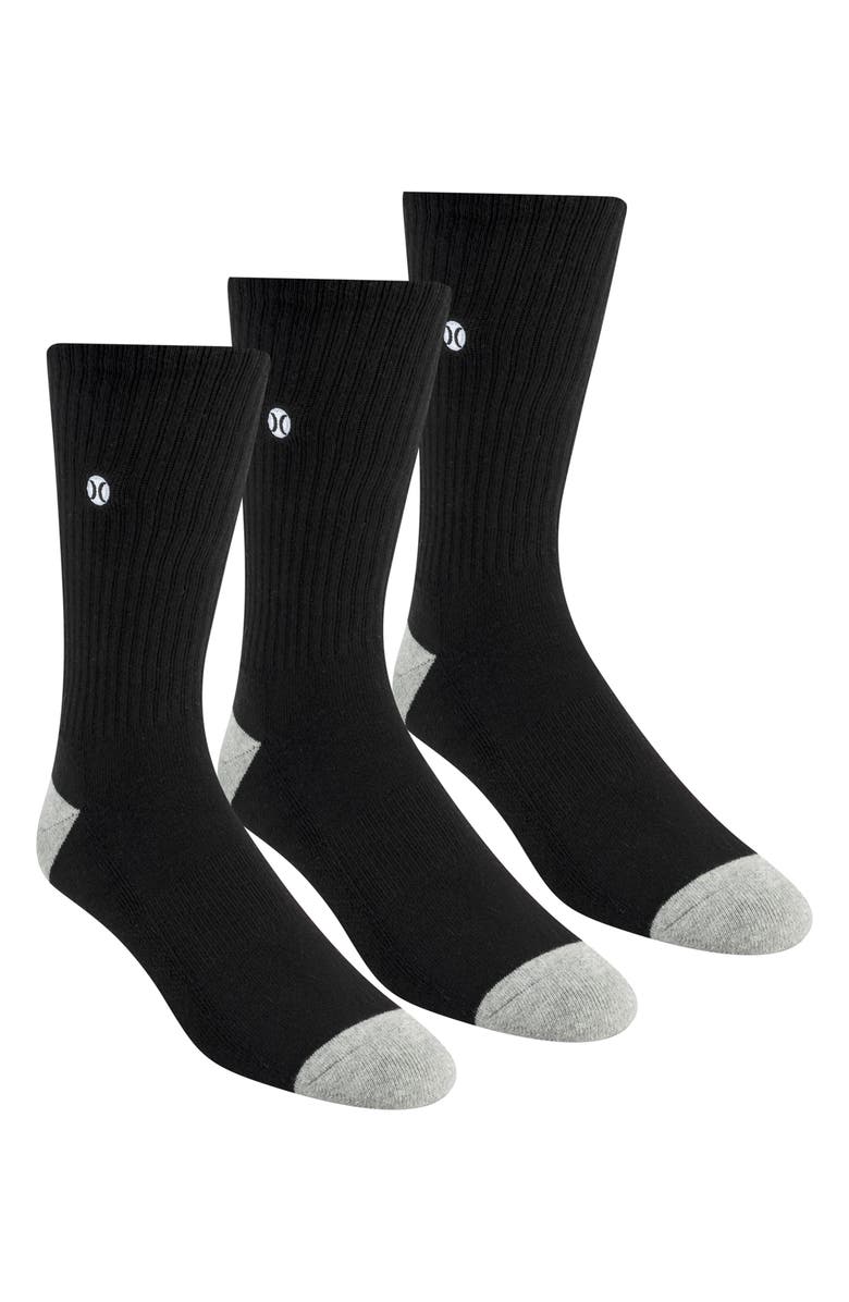 Hurley 3-Pack Solid Crew Socks, Main, color, 