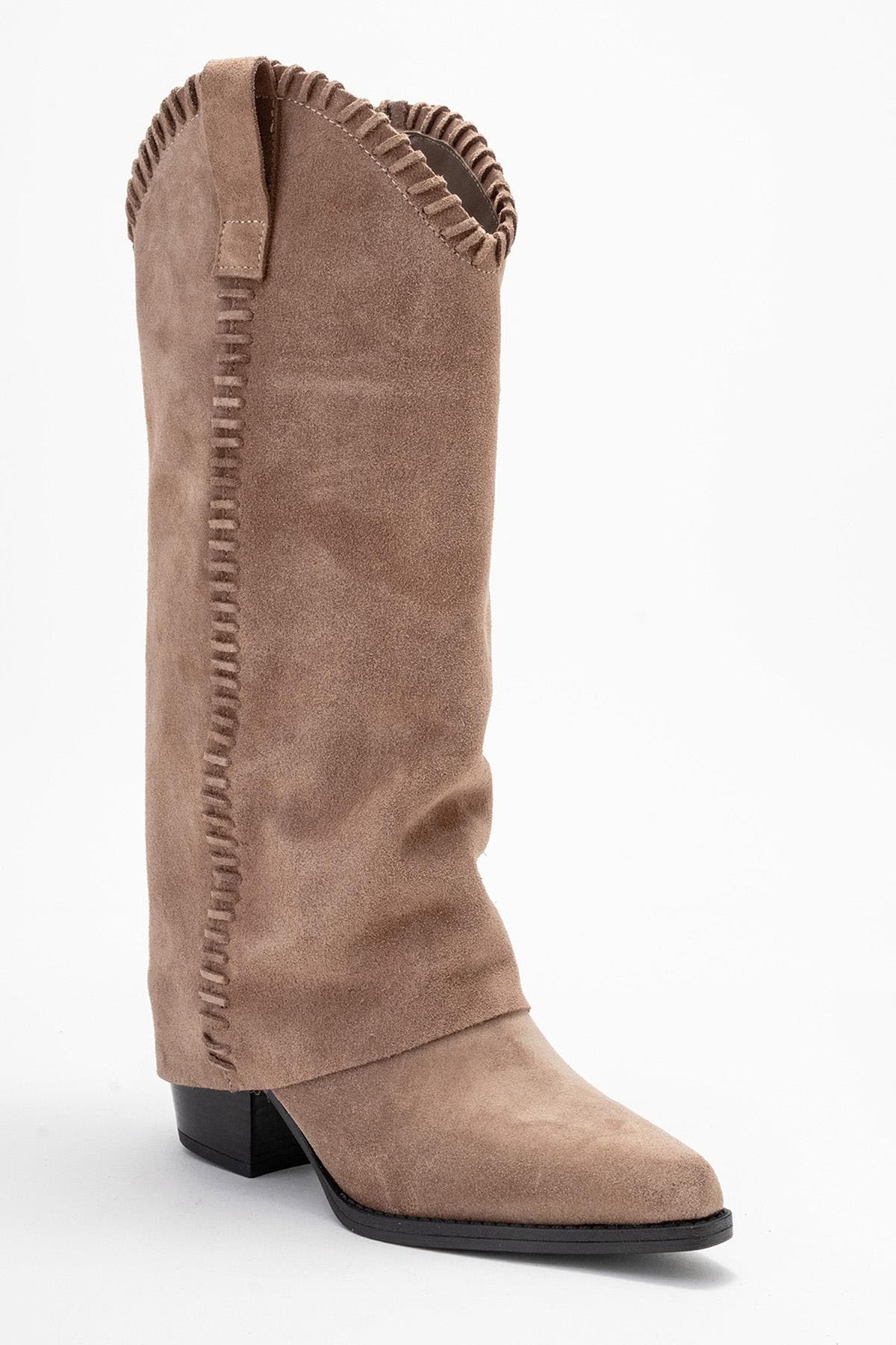 Forever & Always Shoes Clementina Leather Western Boot, Main, color, Cognac Suede Leather