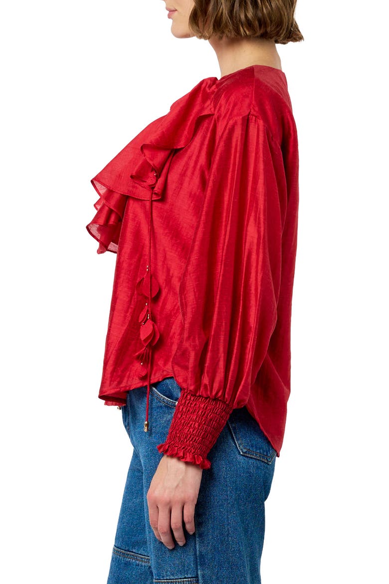 Saruma Satin Ruffle Collar Blouse, Alternate, color, RED