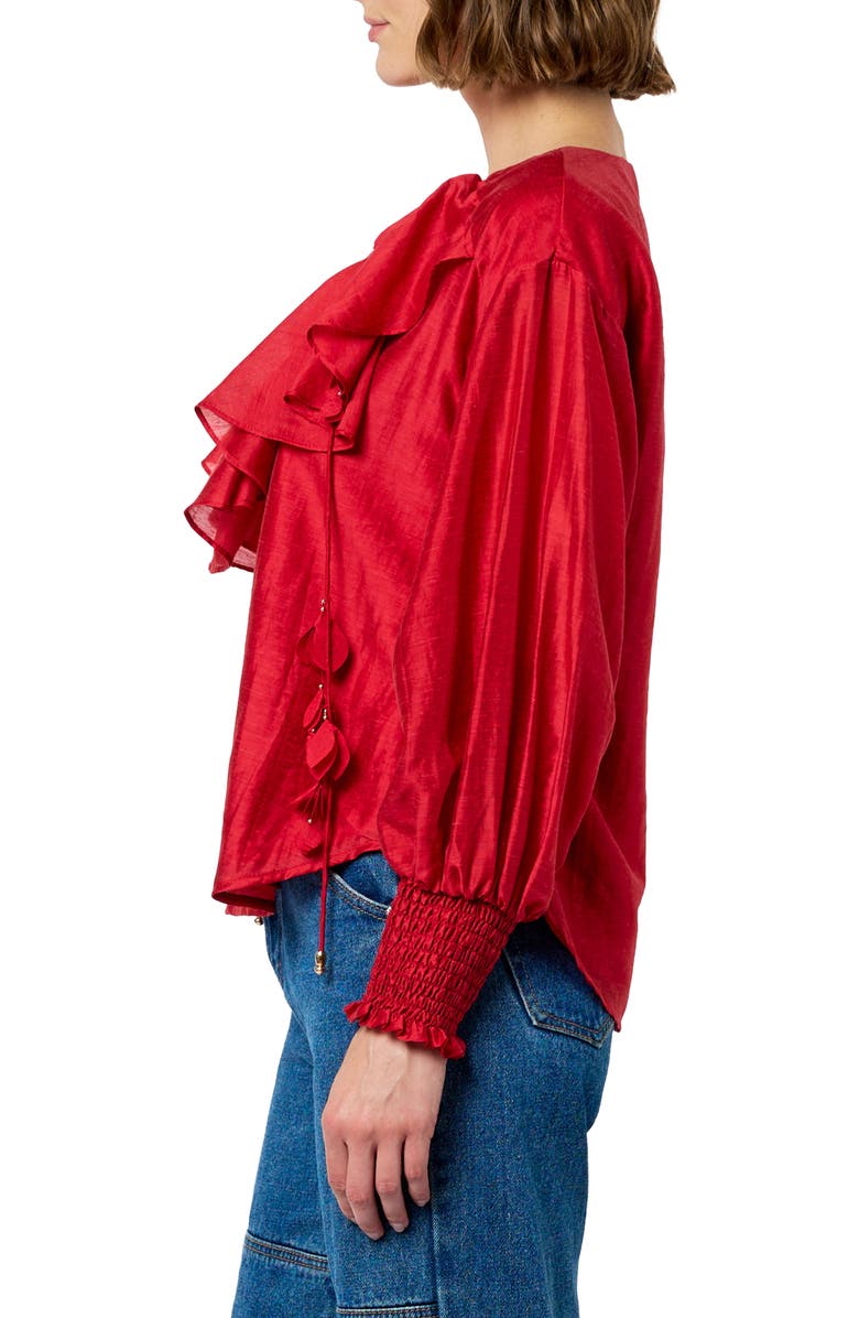 CIEBON Saruma Satin Ruffle Collar Blouse, Alternate, color, Red