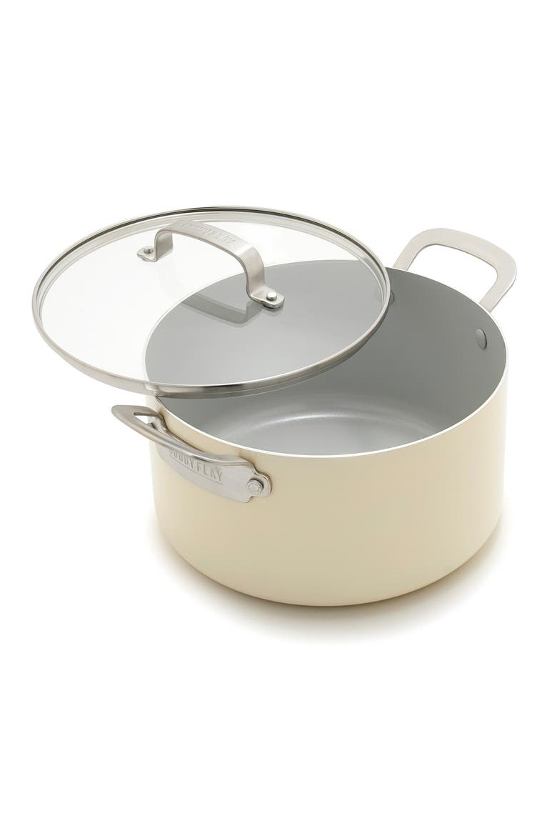 x Bobby Flay Professional Ceramic Nonstick 6-Quart Stockpot with Lid, Main, color, CREAM