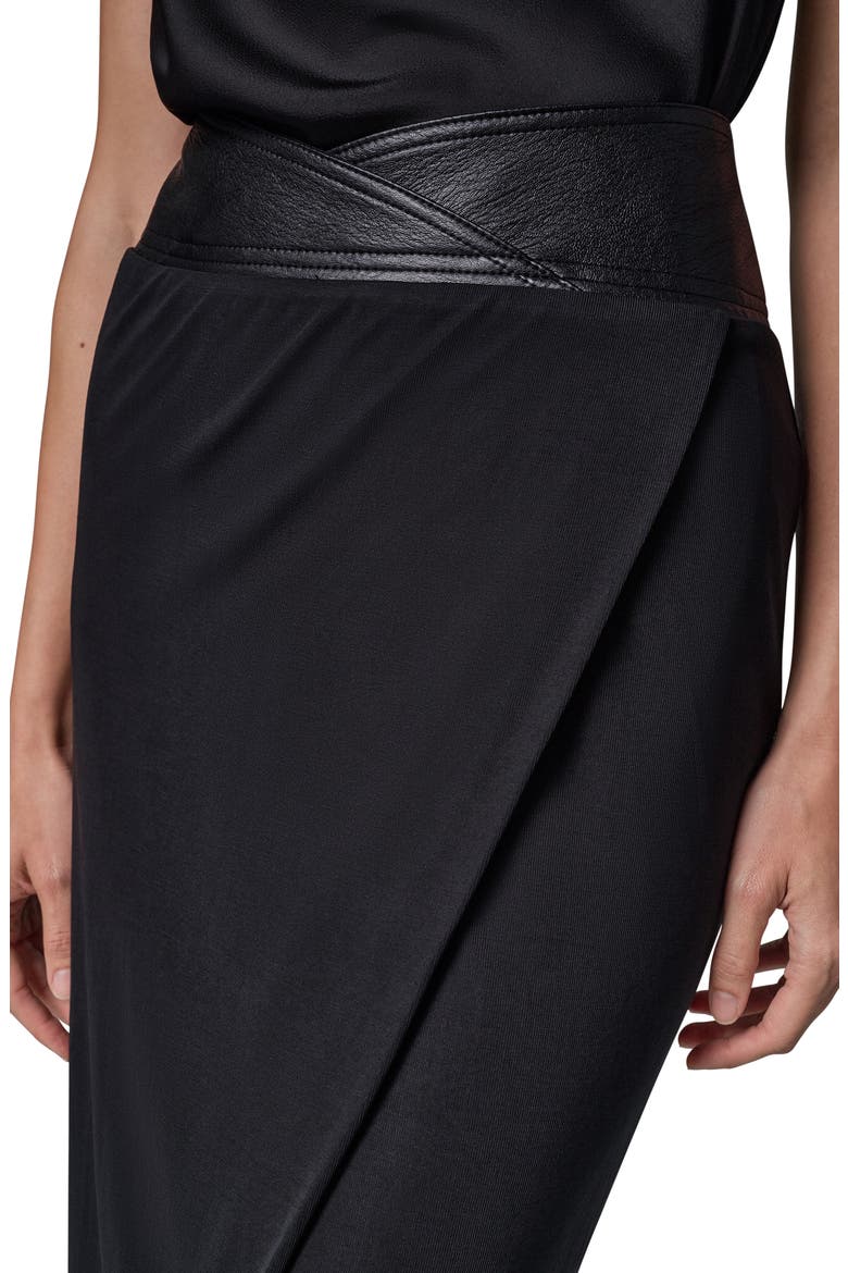 Faux Leather Trim Twist Midi Skirt, Alternate, color, BLACK