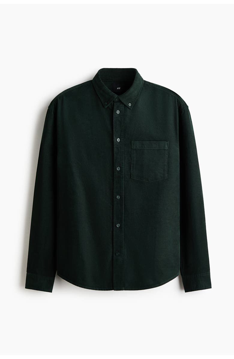 H&M Regular Fit Corduroy Shirt, Main, color, Dark Green