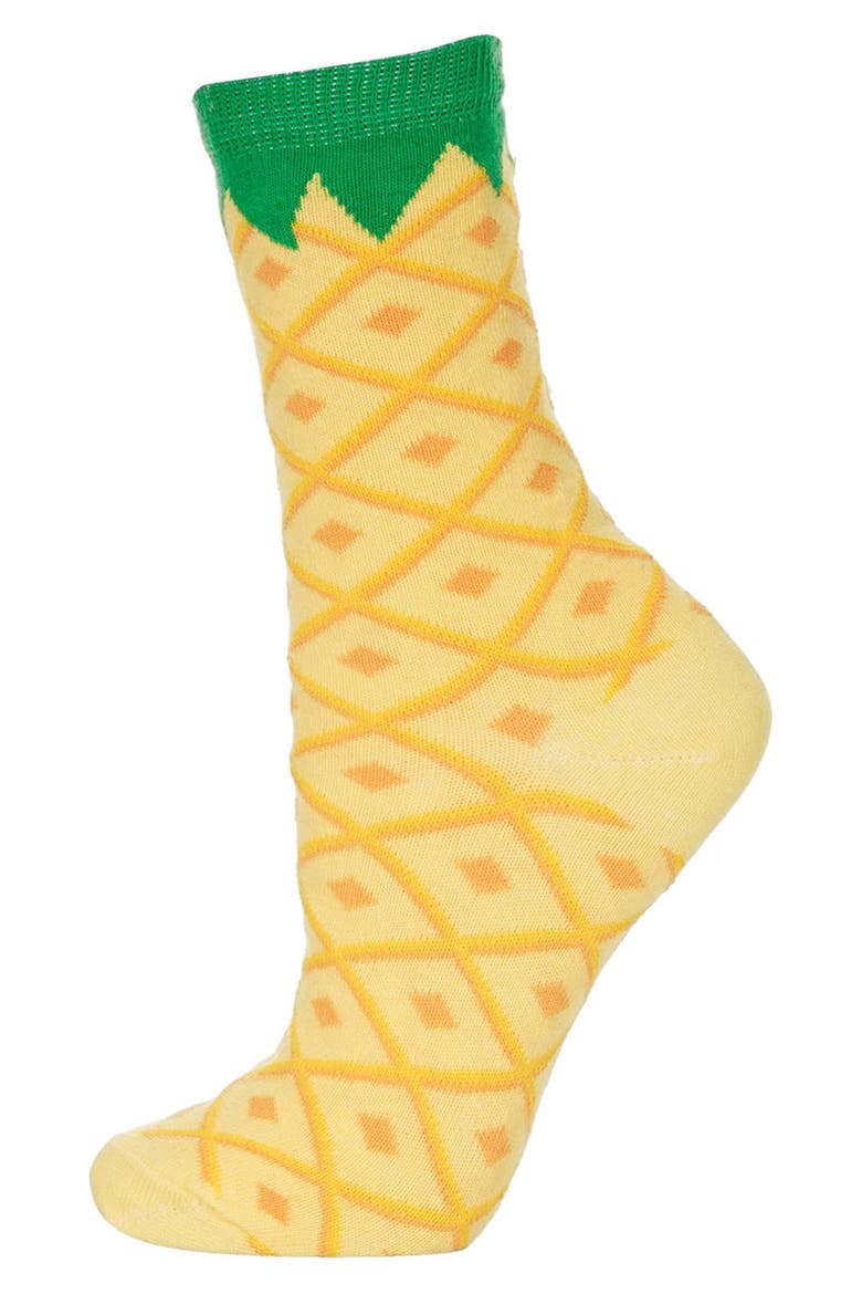 Pineapple Ankle Socks, Main, color, YELLOW