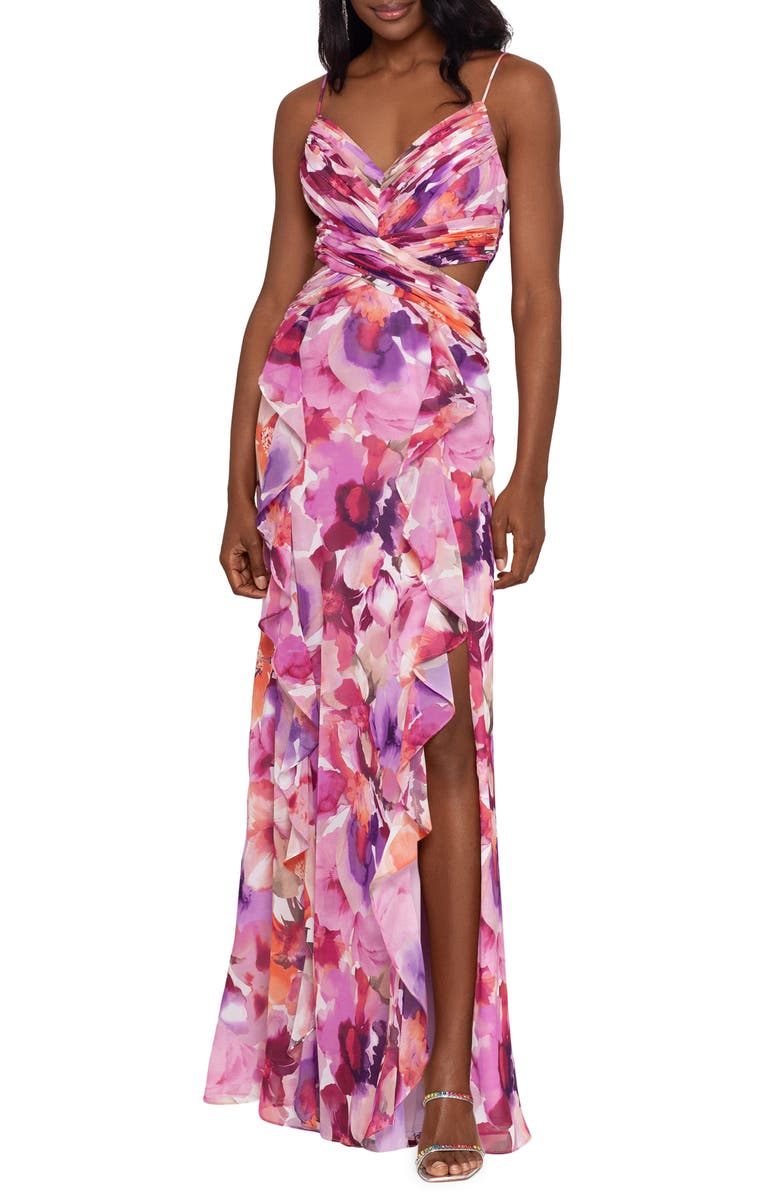 Xscape Evenings Floral Cutout Chiffon Evening Gown, Main, color,