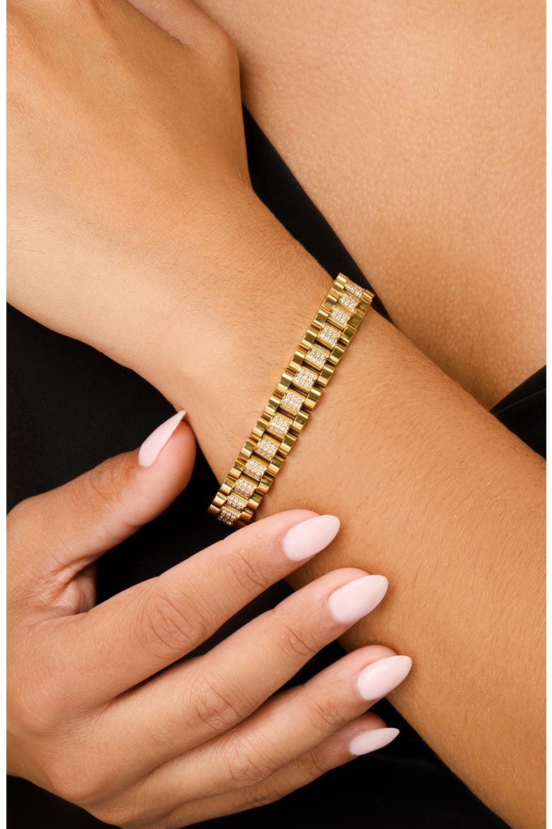 CZ Accent Watch Chain Bracelet, Alternate, color, GOLD