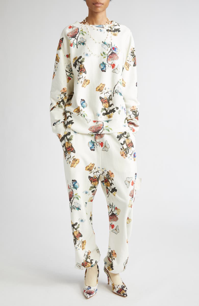Undercover x Champion Floral & Butterfly Print Sweatshirt, Alternate, color, Ivory Base