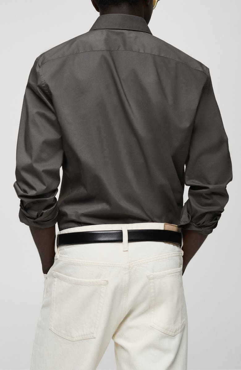 MANGO Regular Fit Stretch Poplin Button-Up Shirt, Alternate, color, Grey