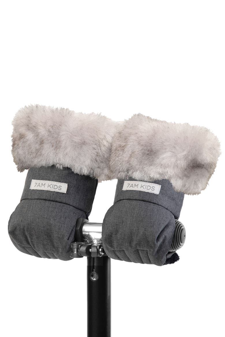 Warmmuffs Tundra Faux Fur Trim Water Repellent Muffs, Alternate, color, HEATHER GREY DARK FAUX FUR