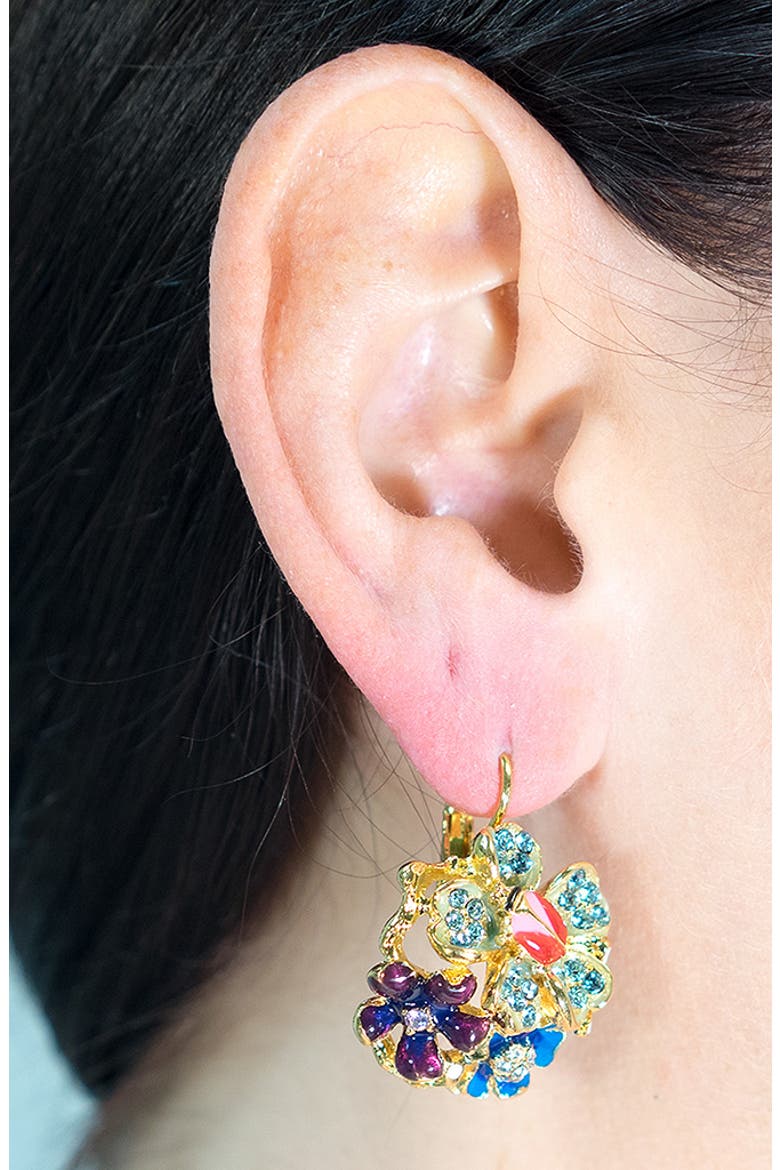 Flower Cluster Lever-Back Earrings, Alternate, color, POLISHED GOLD