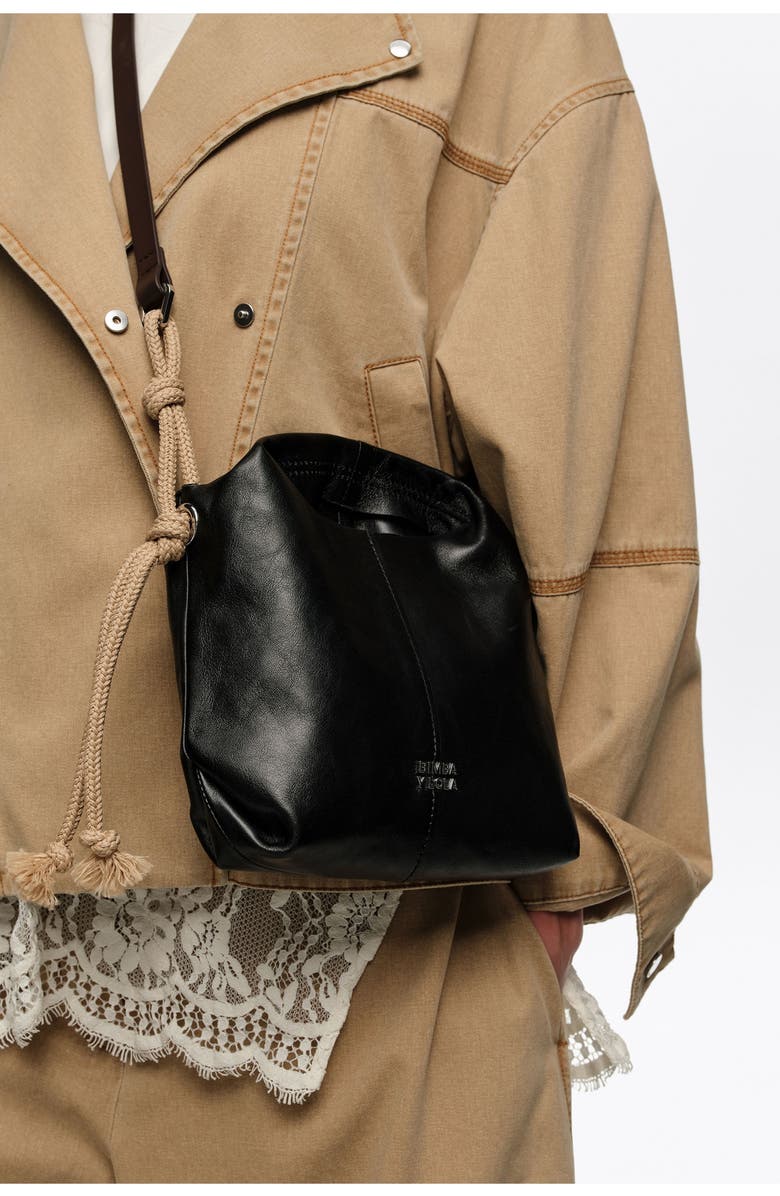 Bimba y Lola Leather Mini Paper Bag SS26, Alternate, color, Black