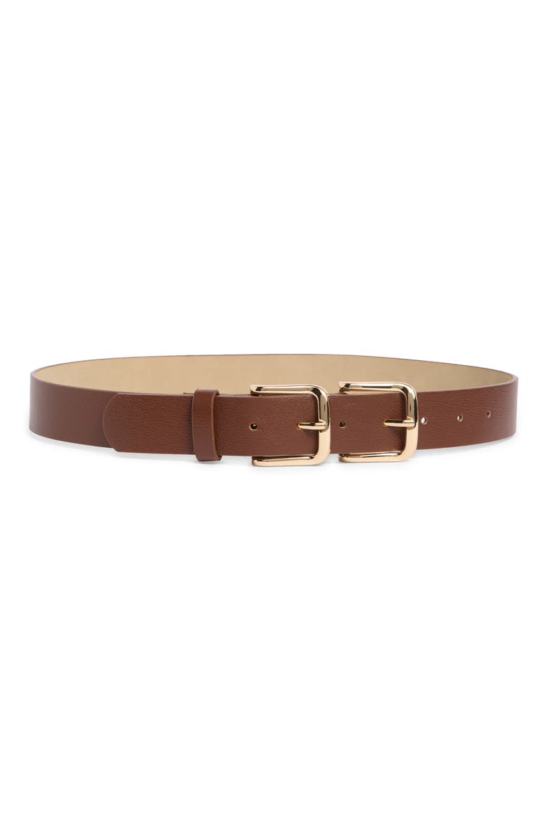 Double Buckle Belt, Main, color, BROWN