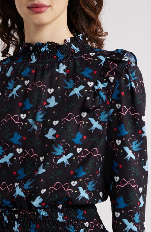 Sister Jane Heron Print Long Sleeve Maxi Dress In Black