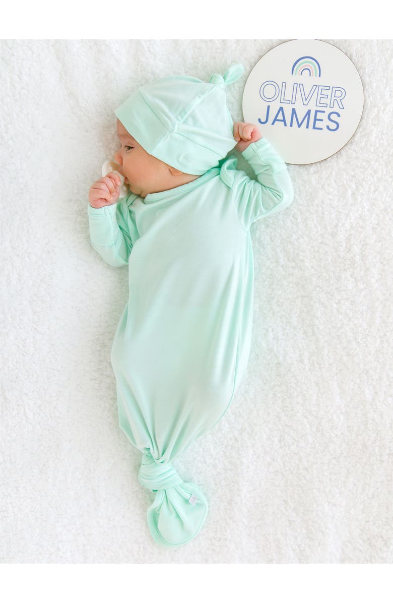 RuggedButts SoftSnooze Baby Boys Ruffle Knotted Sleep Gown & Hat Set, Alternate, color, 