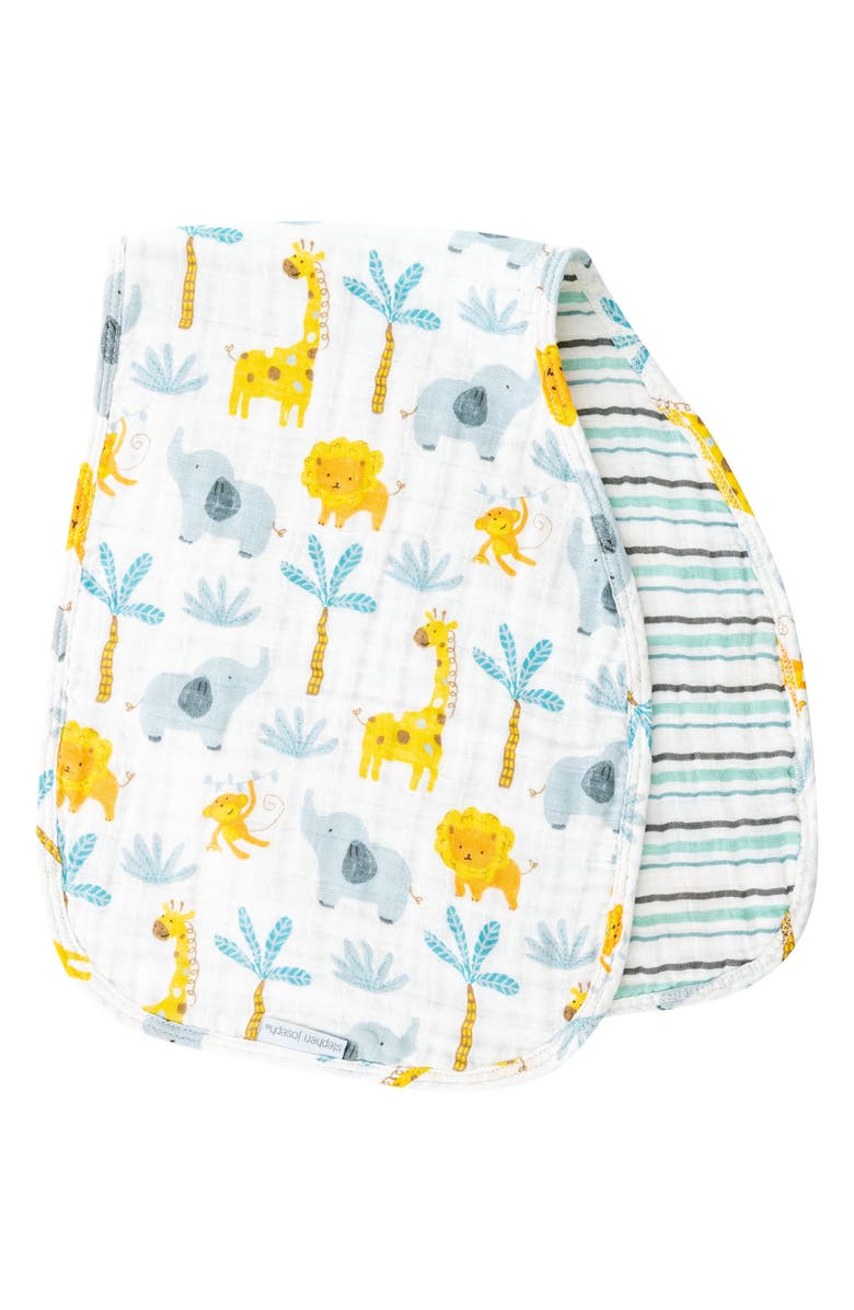 Stephen Joseph 2-Pack Reversible Cotton Muslin Burp Cloths, Alternate, color, Zoo