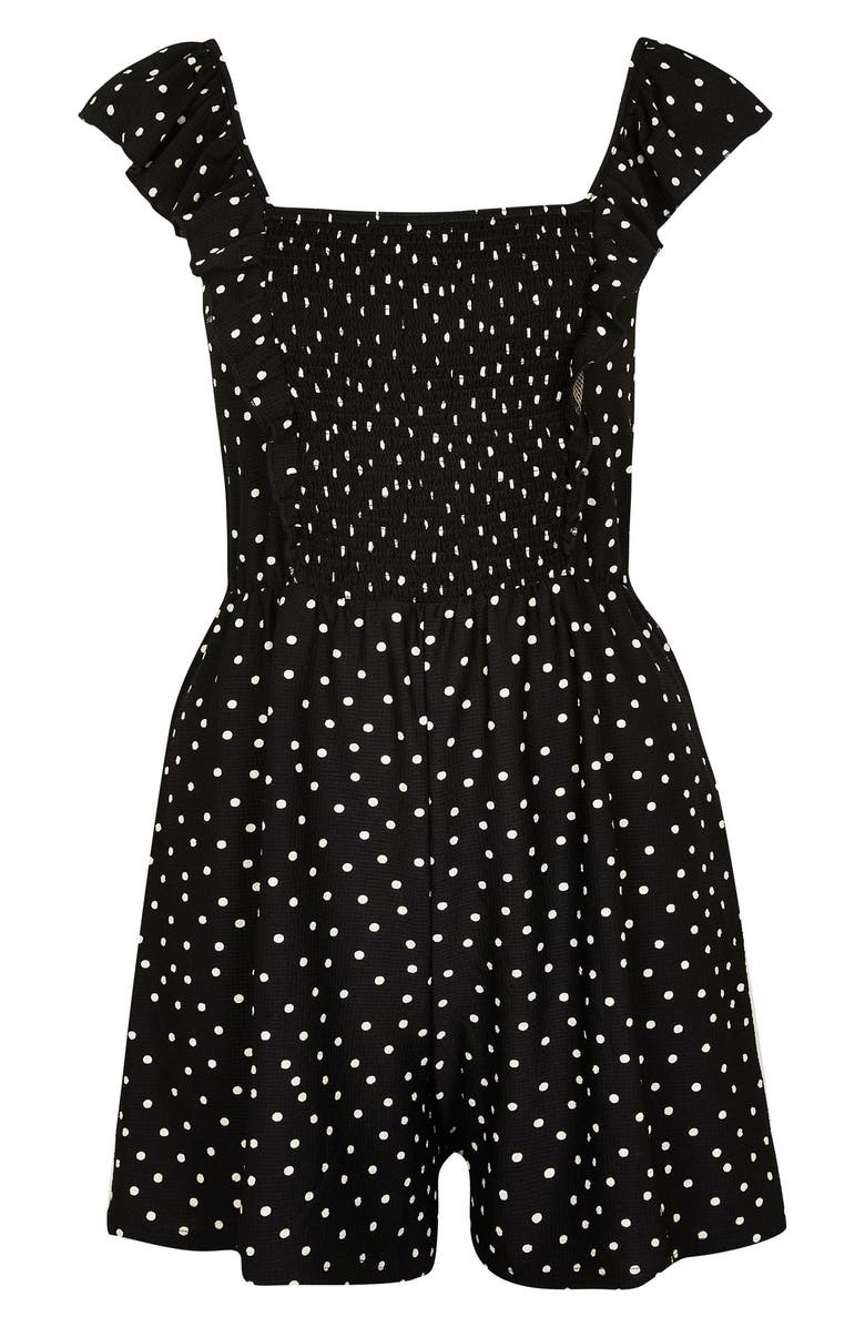 River Island Polka Dot Frill Front Romper, Alternate, color, 