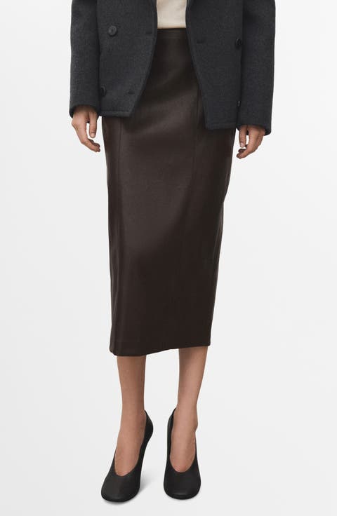 Faux Leather Midi Pencil Skirt (Plus)