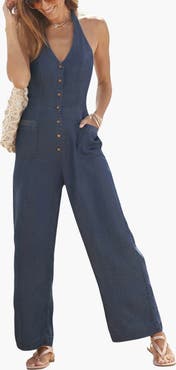 LASCANA Denim Look Halterneck Jumpsuit