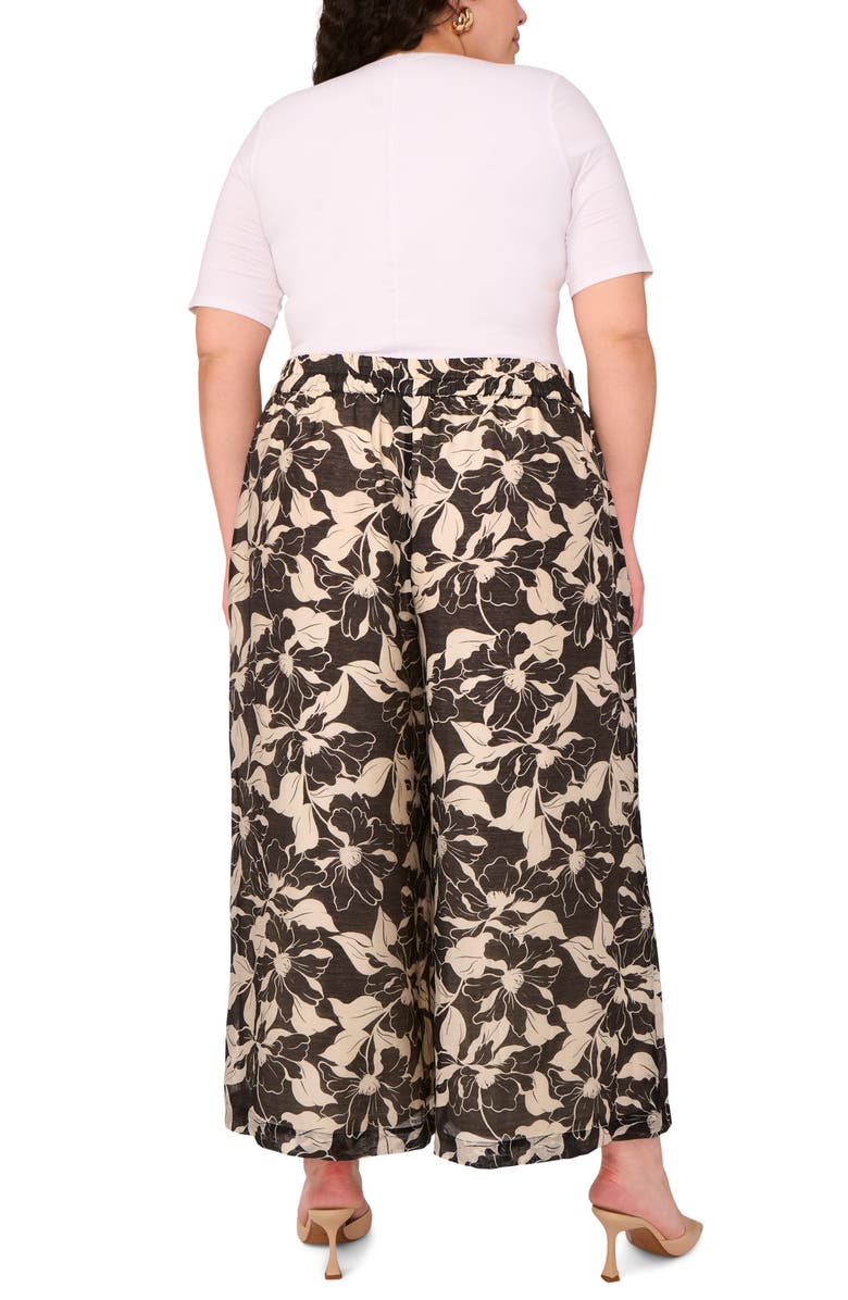 Vince Camuto Floral Wide Leg Ankle Pants, Alternate, color, Rich Black