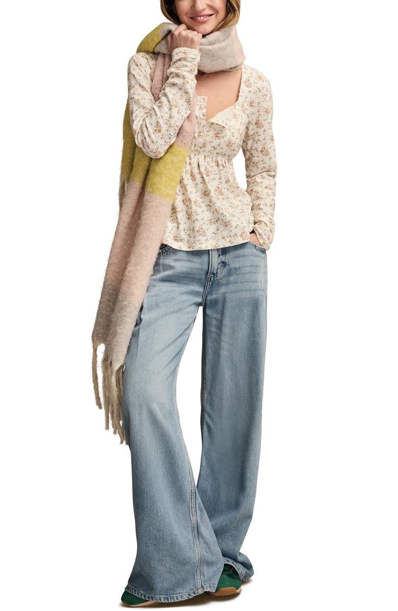 Lucky Brand Babydoll Henley Floral Top, Alternate, color, 