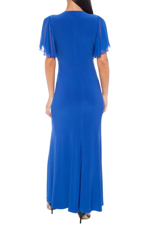 Marina Flutter Sleeve Ruffle Maxi Dress In Royal
