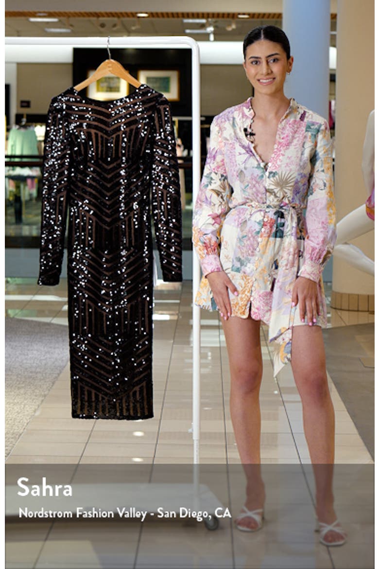 Emery Sequin Stripe Long Sleeve Cocktail Dress video
