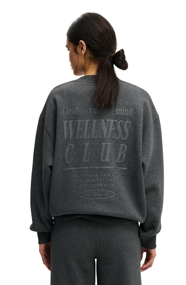 COTTON ON BODY Women's Active Plush Graphic Crew Sweatshirt, Alternate, color, Dark Grey Marle Wellness