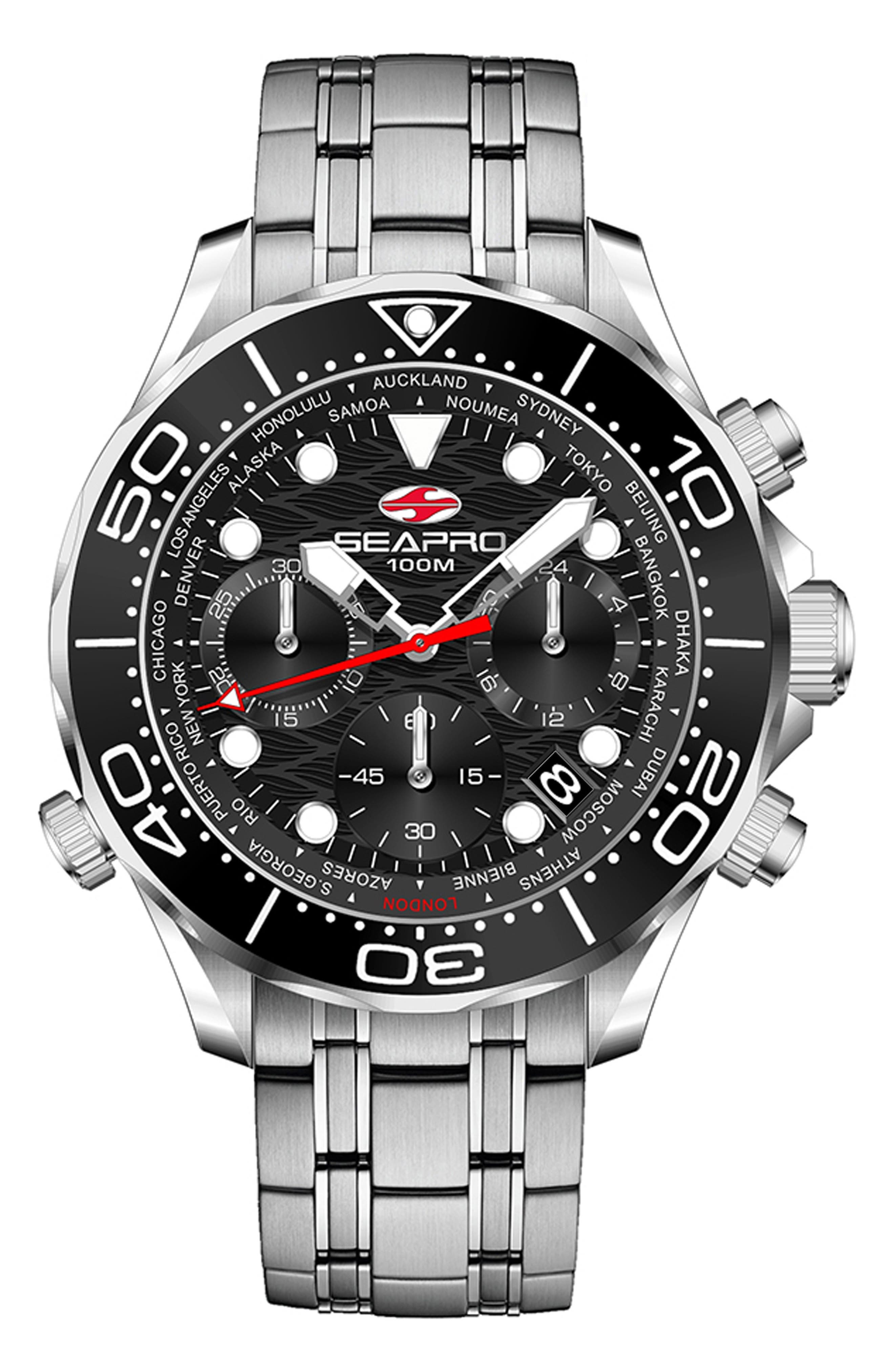 World Time Chronograph Bracelet Watch
