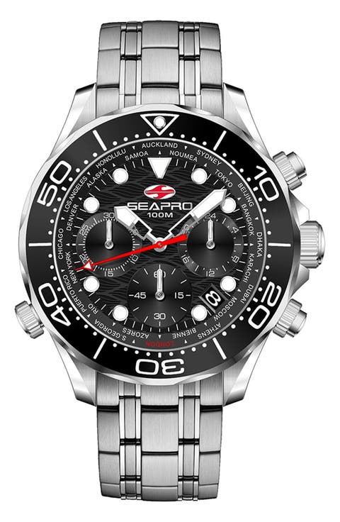 World Time Chronograph Bracelet Watch