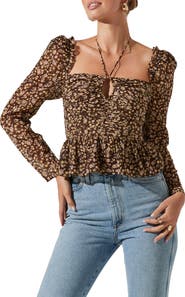 ASTR the Label Toni Tie Neck Peplum Top