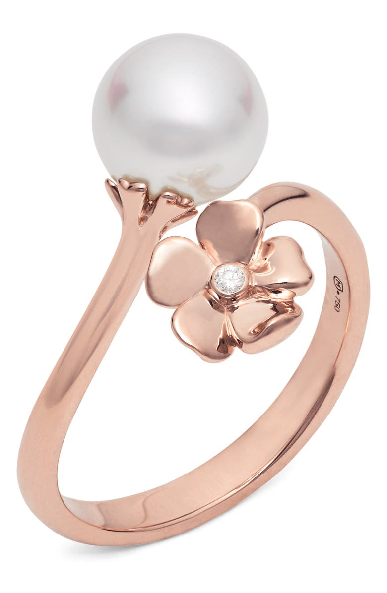Mikimoto Cultured Pearl & Diamond Bypass Ring, Main, color, 