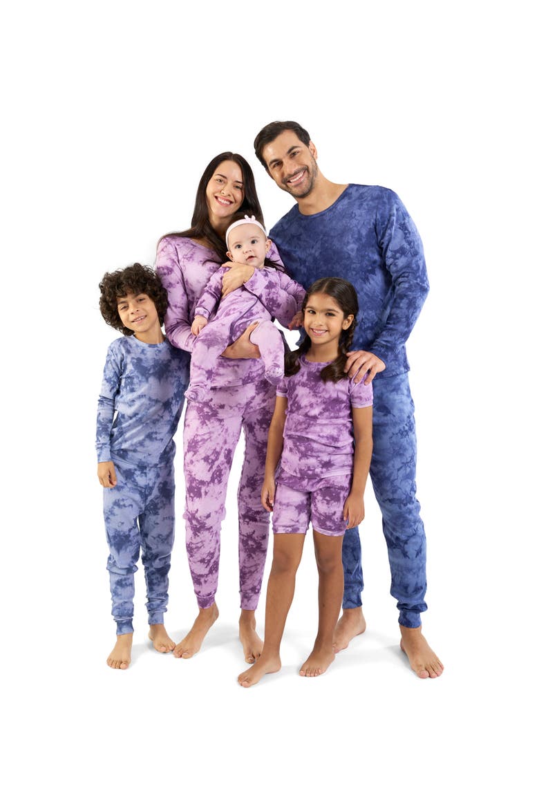 Kids Footed Tie Dye Cotton Matching Family Pajamas, Alternate, color, Tie Dye Navy Mix