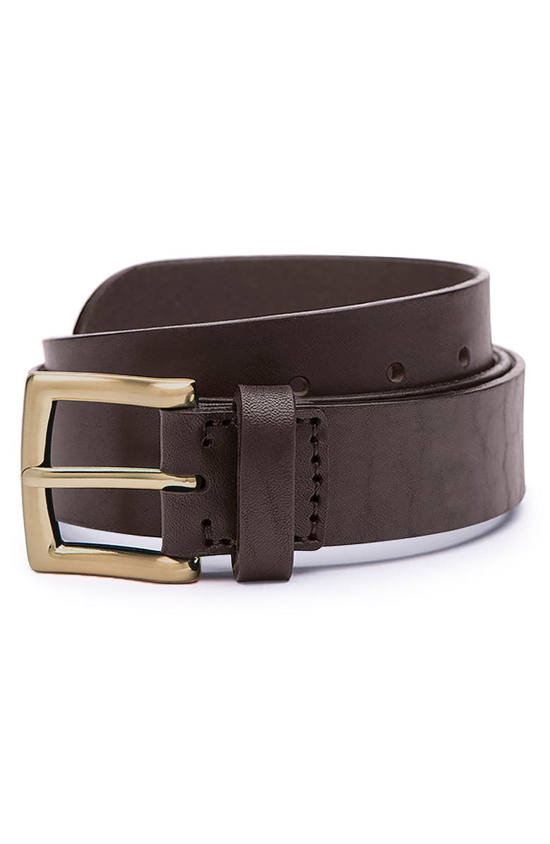 Ezra Arthur Classic Buckle Leather Belt 35mm, Main, color, Black And Brass