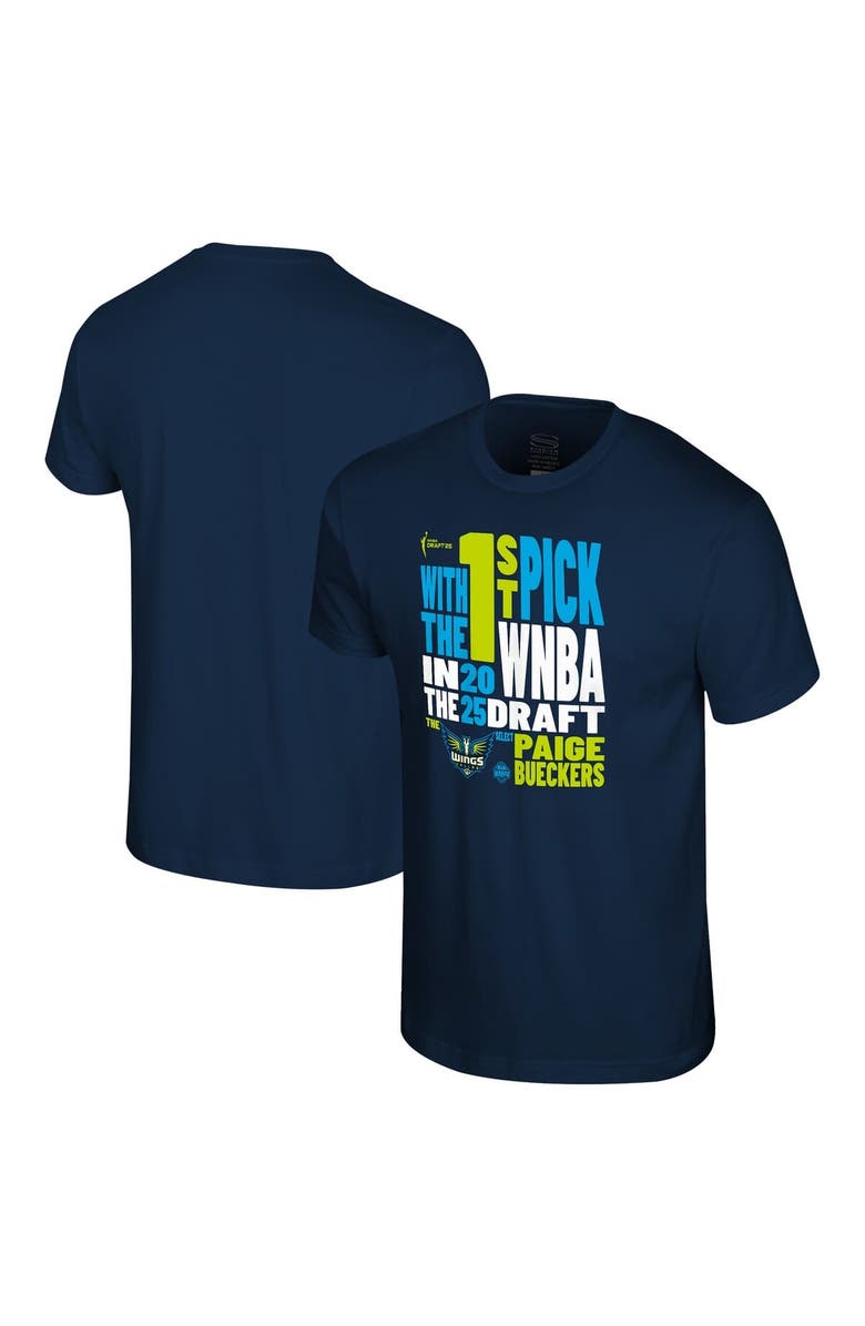 Stadium Essentials Unisex Stadium Essentials Paige Bueckers Navy Dallas Wings 2025 WNBA Draft 1st Overall Pick Verbiage T-Shirt, Main, color, 