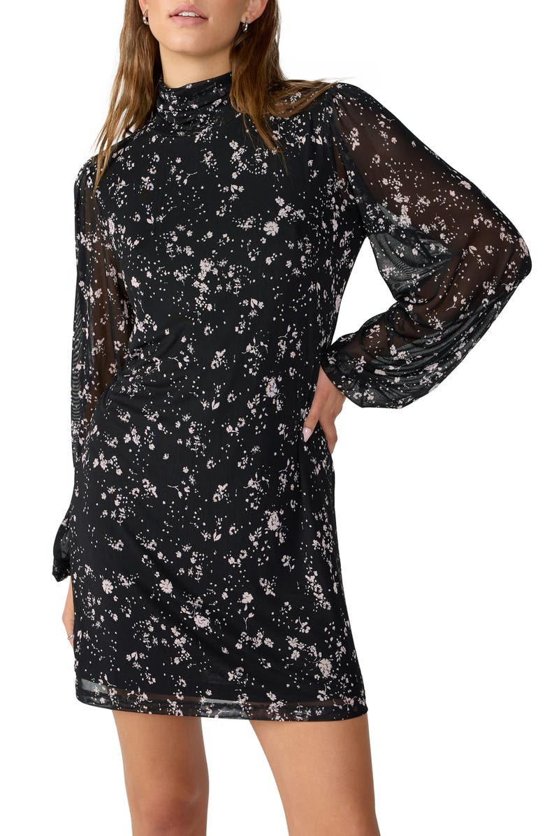 Sanctuary Dreamy Night Floral Long Sleeve Mesh Minidress, Alternate, color, 