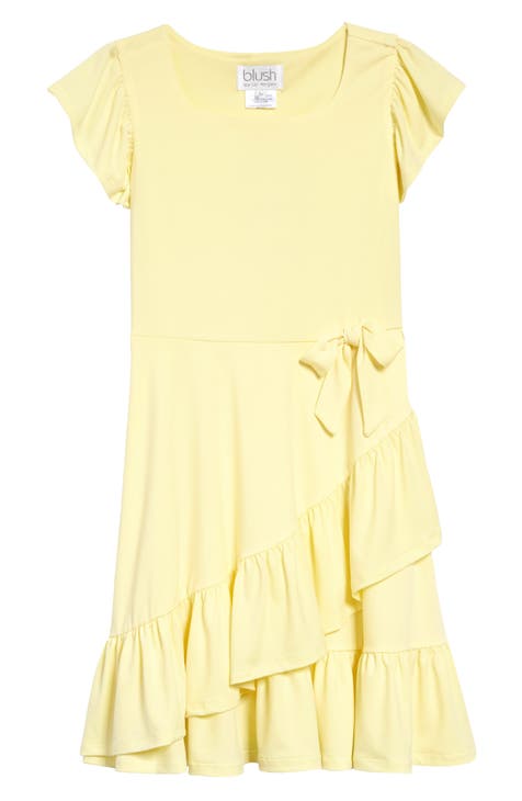 Kids' Cap Sleeve Ruffle Faux Wrap Dress (Big Girl)