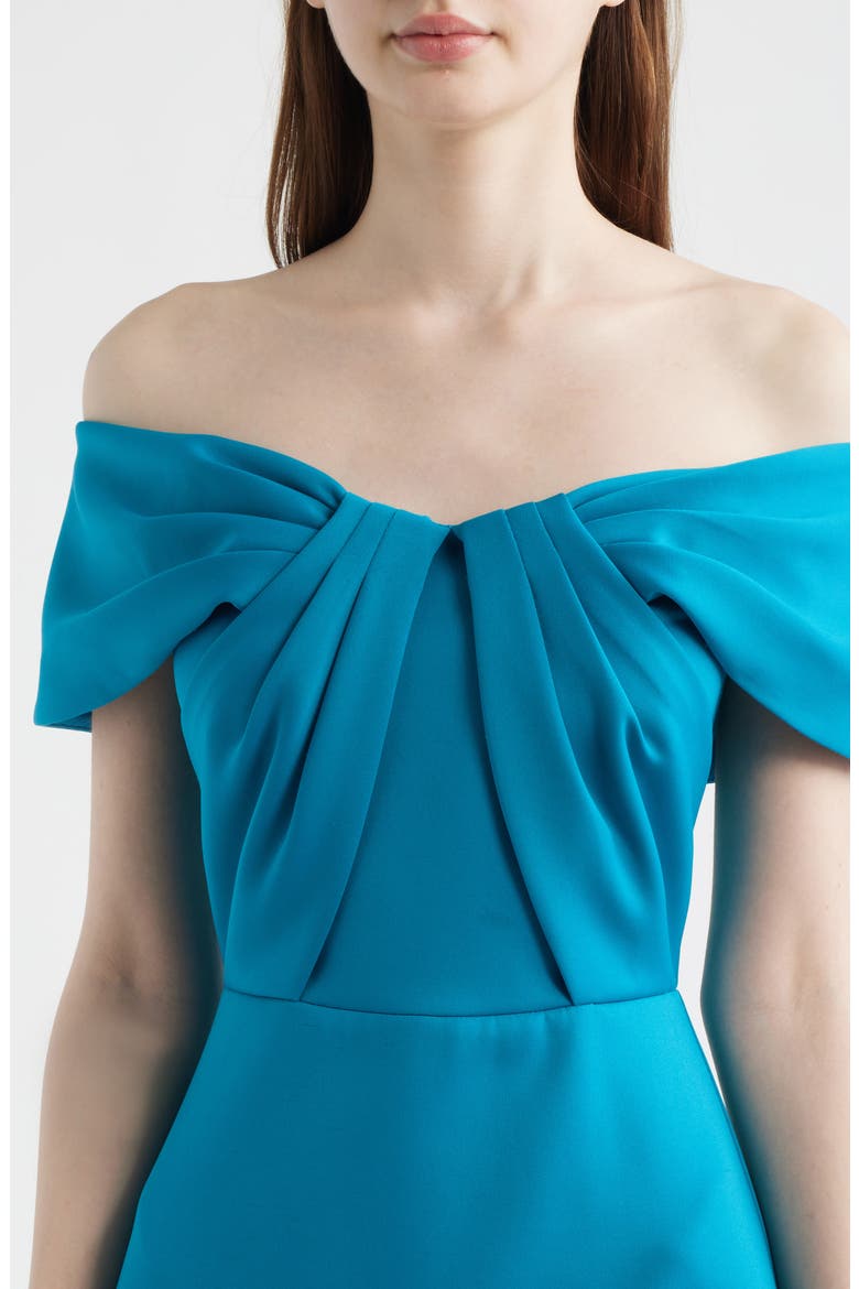 Pleated Off the Shoulder Cocktail Dress, Alternate, color, OCEAN