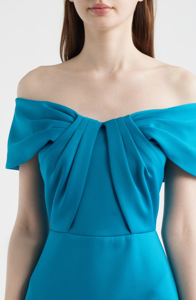 Eliza J Pleated Off the Shoulder Cocktail Dress, Alternate, color, Ocean