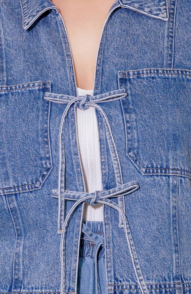 FLYING TOMATO Tie Front Short Sleeve Washed Denim Top, Alternate, color,