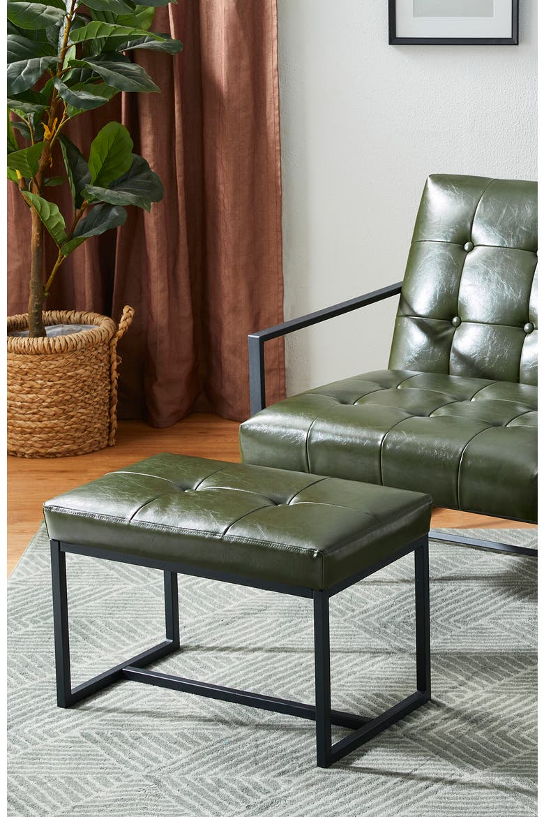 Modern Thick Leatherette Accent Stool with Metal Frame, Alternate, color, Green
