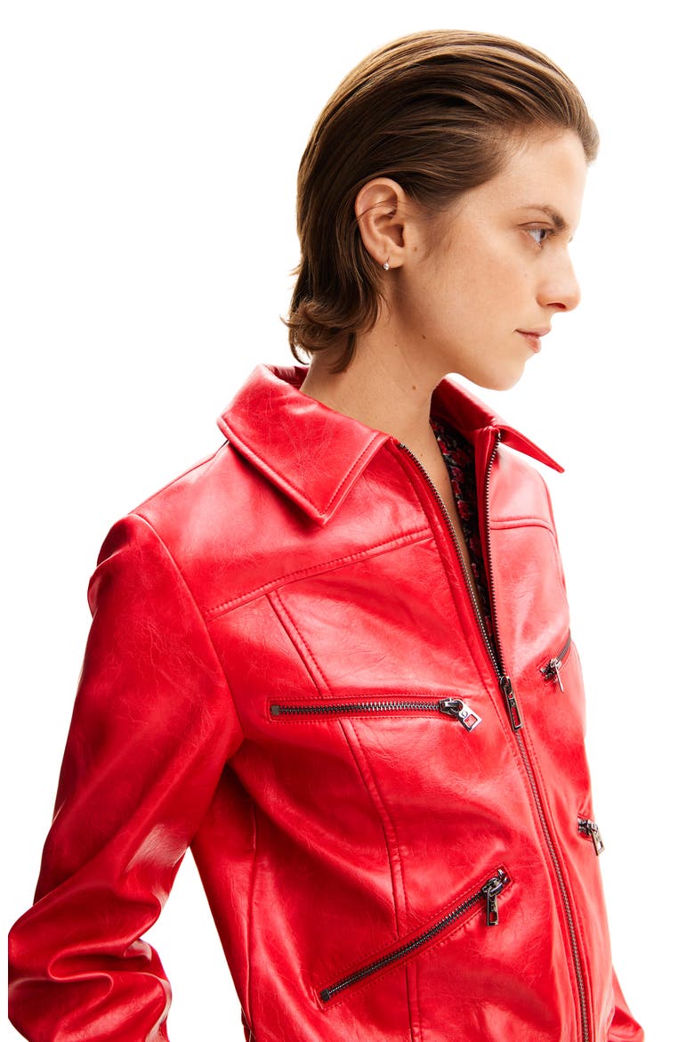 Retro Faux Leather Biker Jacket, Alternate, color, RED