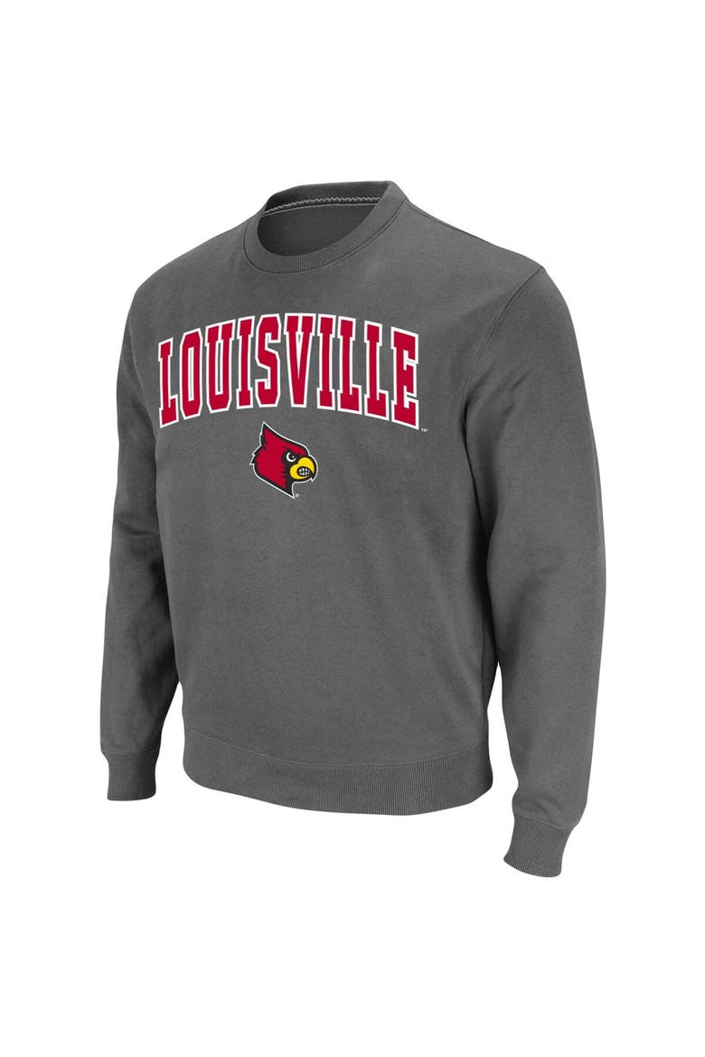 Men's Colosseum Charcoal Louisville Cardinals Arch & Logo Tackle Twill Pullover Sweatshirt, Alternate, color, Charcoal