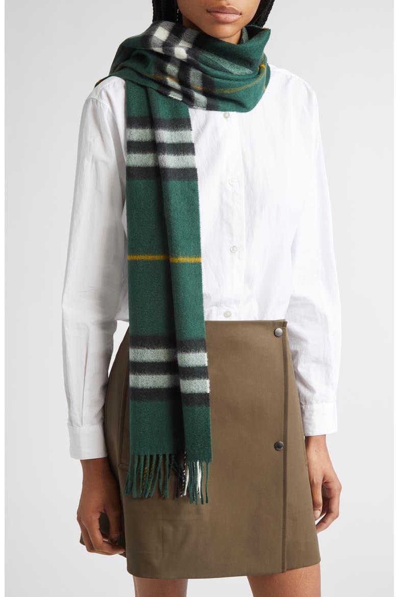 Giant Check Cashmere Scarf, Alternate, color, DARK FERN GREEN