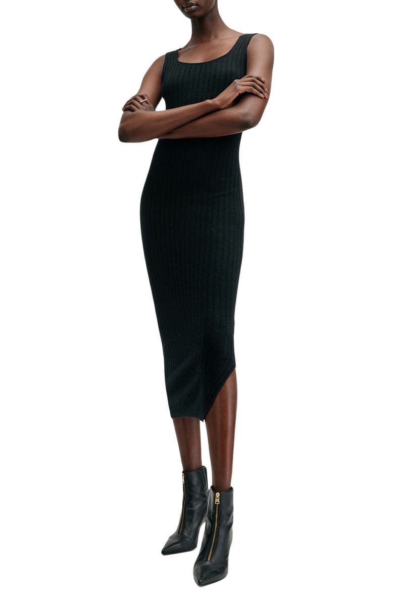 AllSaints Margot Rib Wool Blend Crop Sweater & Midi Sweater Dress Set, Alternate, color, Black