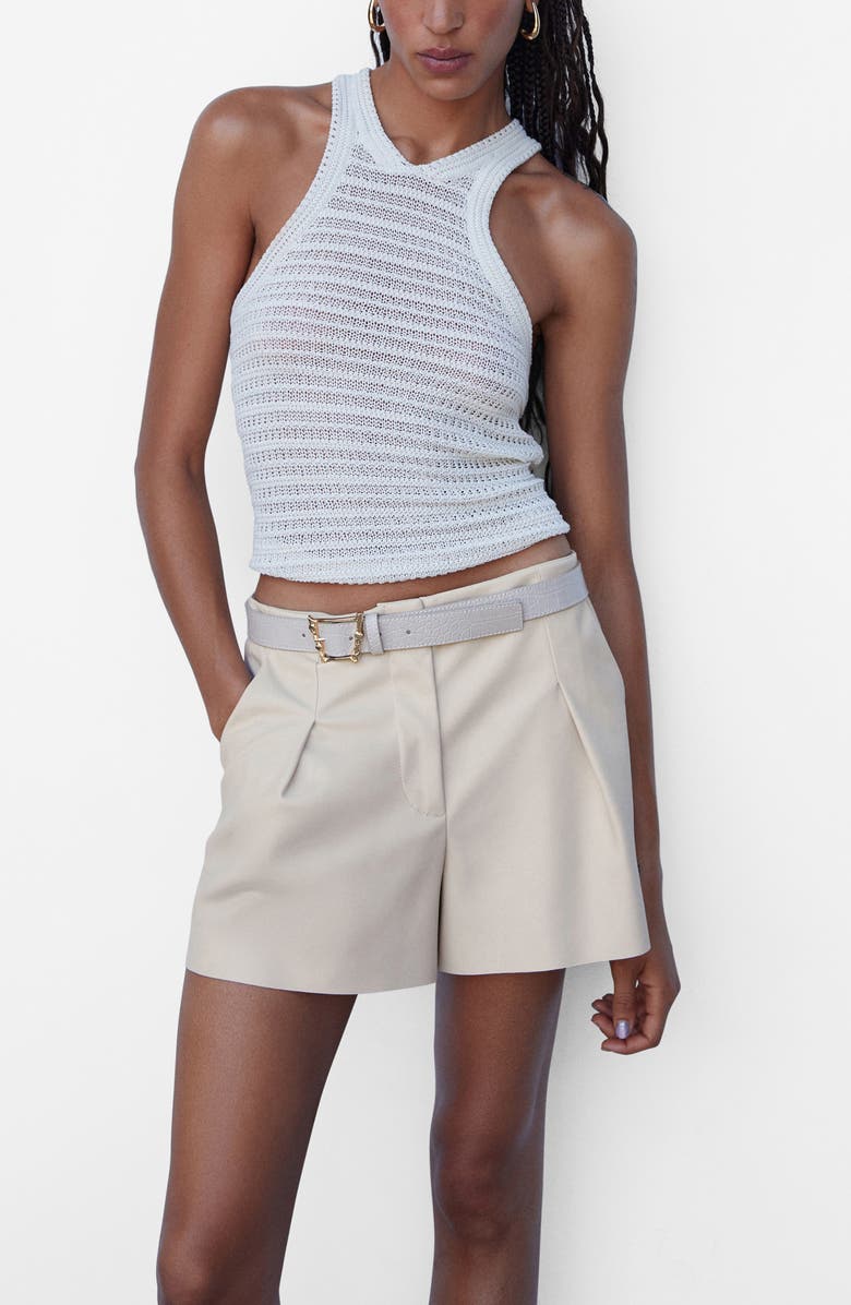 MANGO Pleated Faux Leather Shorts, Alternate, color, 